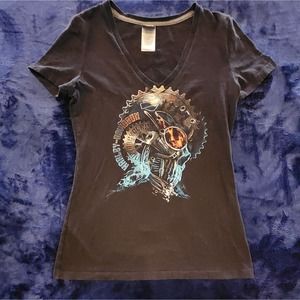 Harley-Davidson Black Gearhead Women's Medium‎ V-Neck T-shirt
